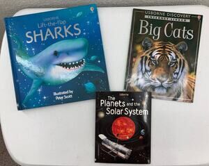 Lot of 3 Usborne Science Education Homeschool Space Cats Sharks Animals Books